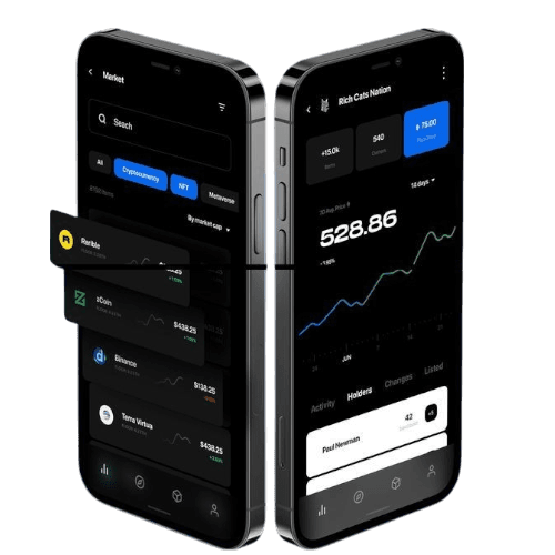 Upgrade mobile banking app interface showing account balance and credit cards